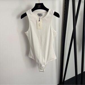 Alaia White Ribbed Tank Bodysuit